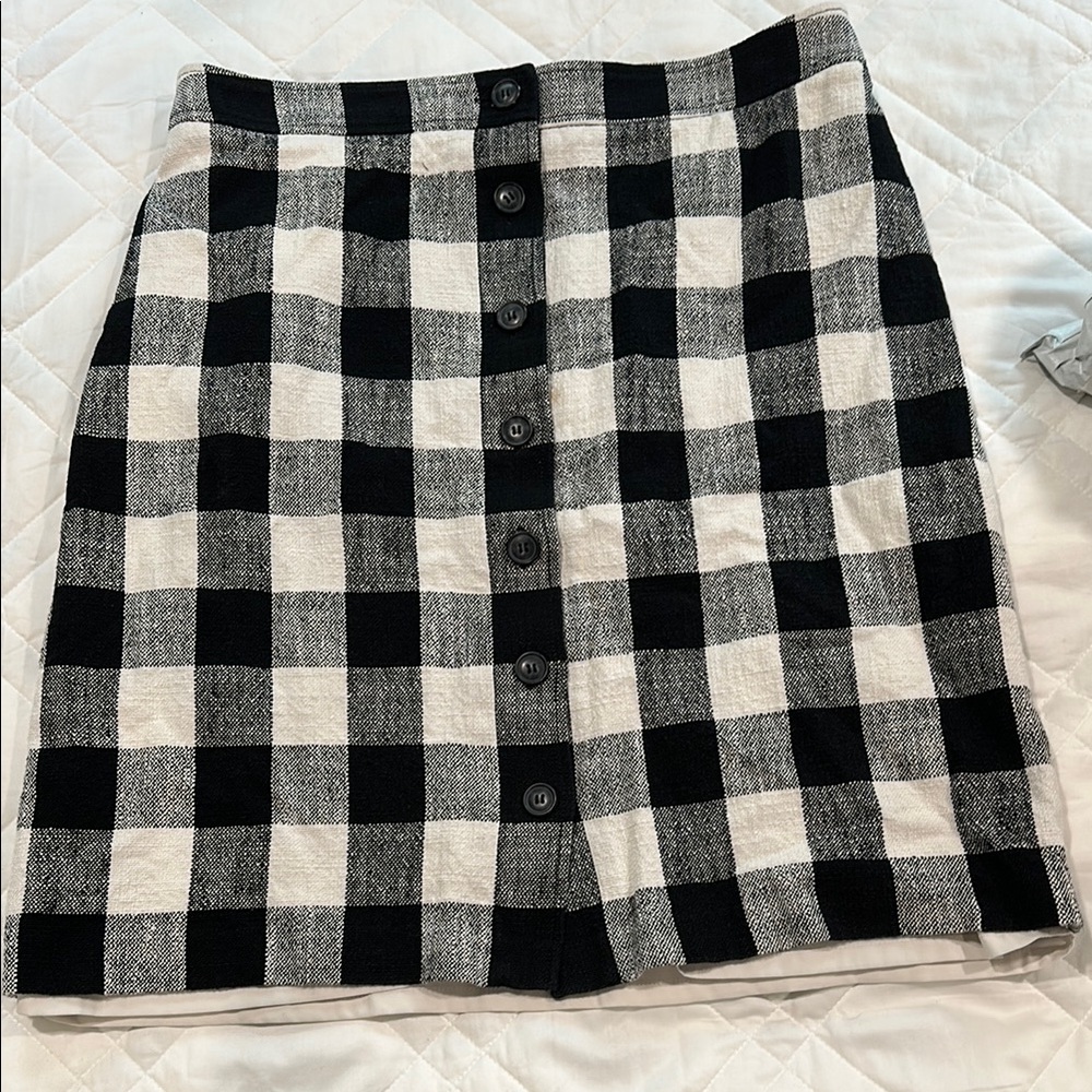 Black and White Plaid Button-Front Talbots Skirt